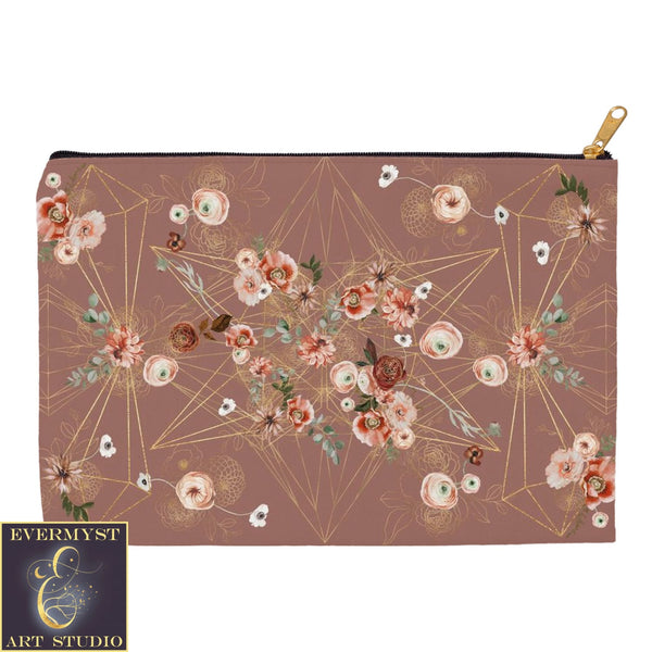 Floral Geometric Earthy Colors Accessory Pouches Vintage Design Witch Wicca Pagan Decor Zippered