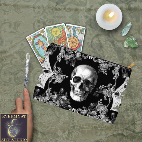 Gothic Glam Skull Accessory Pouches Vintage Design Witch Wicca Pagan Decor Zippered Tarot Bag Pouch