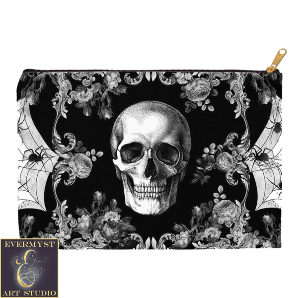 Gothic Glam Skull Accessory Pouches Vintage Design Witch Wicca Pagan Decor Zippered Tarot Bag Pouch