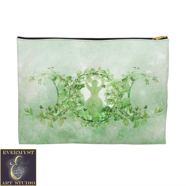 Green Triple Moon Goddess Accessory Zippered Pouch Purse Tarot Oracle Deck Makeup Zip Cosmetic Bag