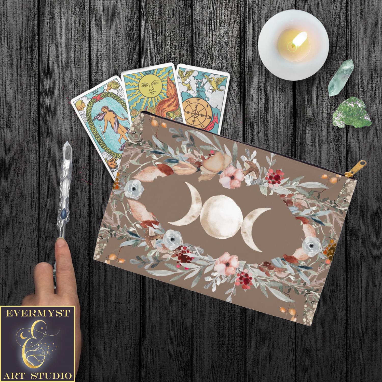 Harvest Moon Accessory Pouches Vintage Design Witch Wicca Pagan Decor Zippered Tarot Bag Pouch