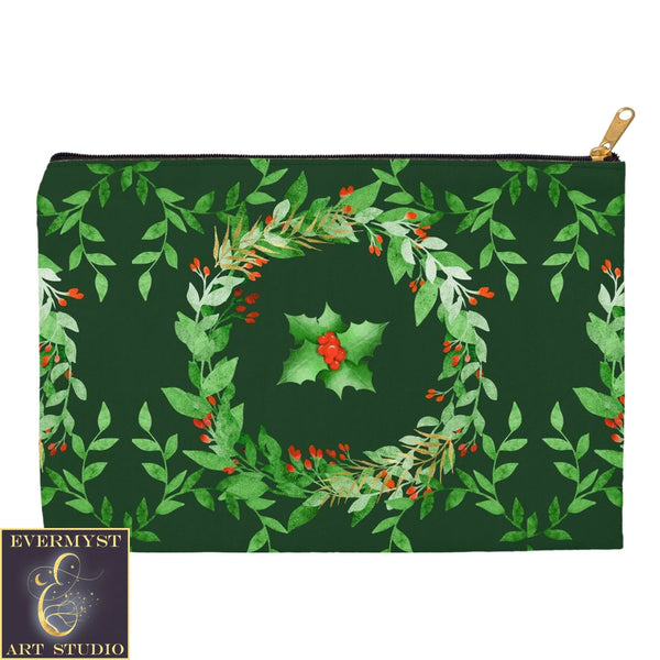 Holly Green Yule Accessory Pouches Vintage Design Witch Wicca Pagan Decor Zippered Tarot Bag Pouch