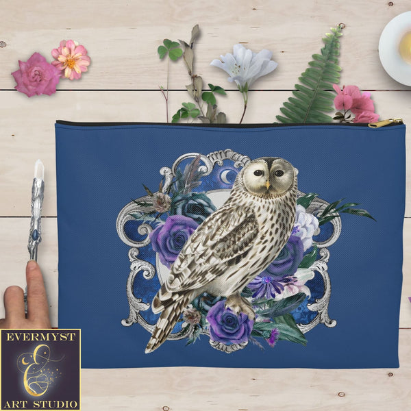 Owl Accessory Zippered Pouch Purse Tarot Oracle Deck Makeup Zip Cosmetic Bag Flower Witchy