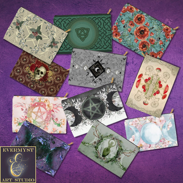 Summer Fruits Botanical Triple Moon Accessory Pouches Vintage Design Witch Wicca Pagan Decor