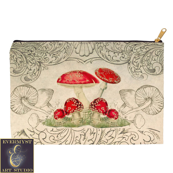 Toadstool Tarot Accessory Zippered Pouch Purse Oracle Deck Makeup Zip Cosmetic Bag Mushroom