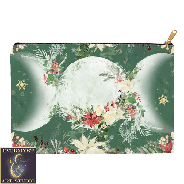 Yule Poinsettia Triple Moon Goddess Symbol Accessory Pouches Vintage Design Witch Wicca Pagan Decor