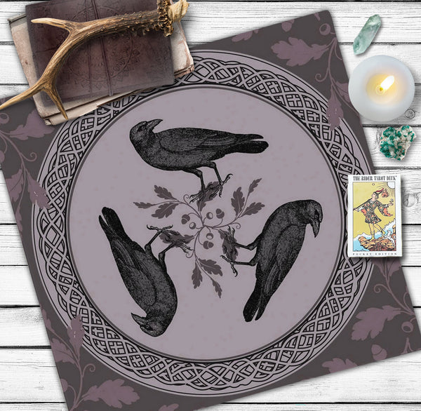 Celtic Raven Purple Witch Altar Cloth - Tarot Decor Square