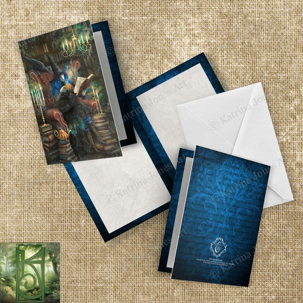 Time For Tea Witch Greeting Card Gothic Witchy Library Books Whimsical Blank Notecard
