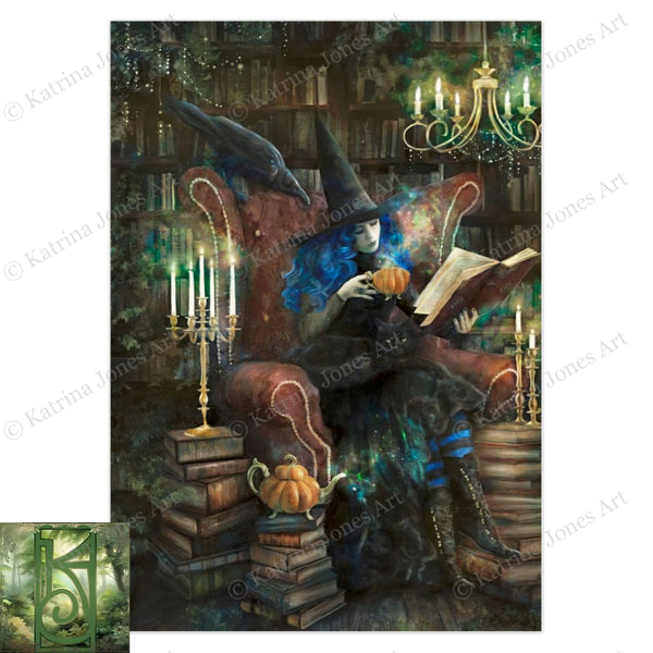 Time For Tea Witch Greeting Card Gothic Witchy Library Books Whimsical Blank Notecard 10 Cards