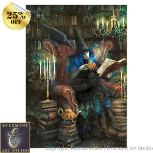 Time For Tea Witch Greeting Card Gothic Witchy Library Books Whimsical Blank Notecard 10 Cards