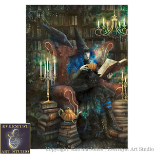 Time For Tea Witch Greeting Card Gothic Witchy Library Books Whimsical Blank Notecard 10 Cards