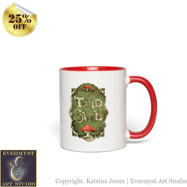 Toad Stool Coffee Tea Mug Cute Witchy Whimsical Apothecary Cup White 11 Oz With Red Accents