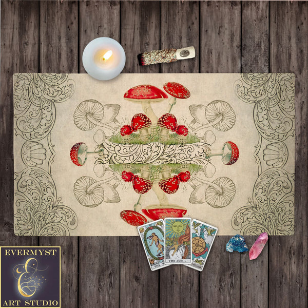 Toadstool Mushroom Altar Cloth Vintage Botanical Tarot Mat Cotton Twill Rec