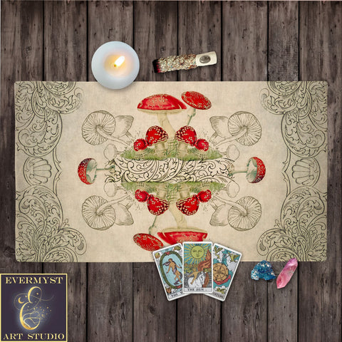 Toadstool Mushroom Altar Cloth Vintage Botanical Tarot Mat Cotton Twill Rec