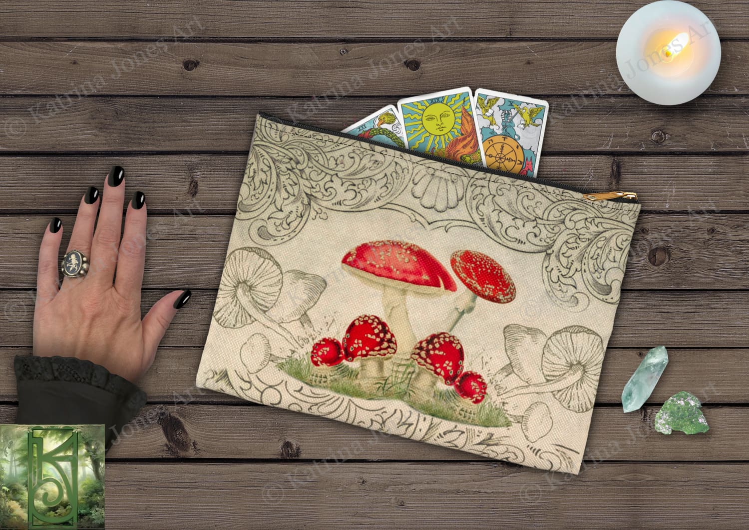 Toadstool Tarot Accessory Zippered Pouch Purse Oracle Deck Makeup Zip Cosmetic Bag Mushroom