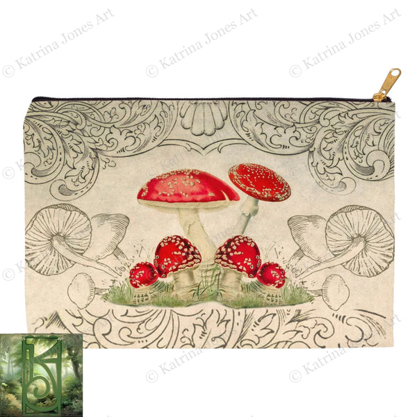 Toadstool Tarot Accessory Zippered Pouch Purse Oracle Deck Makeup Zip Cosmetic Bag Mushroom