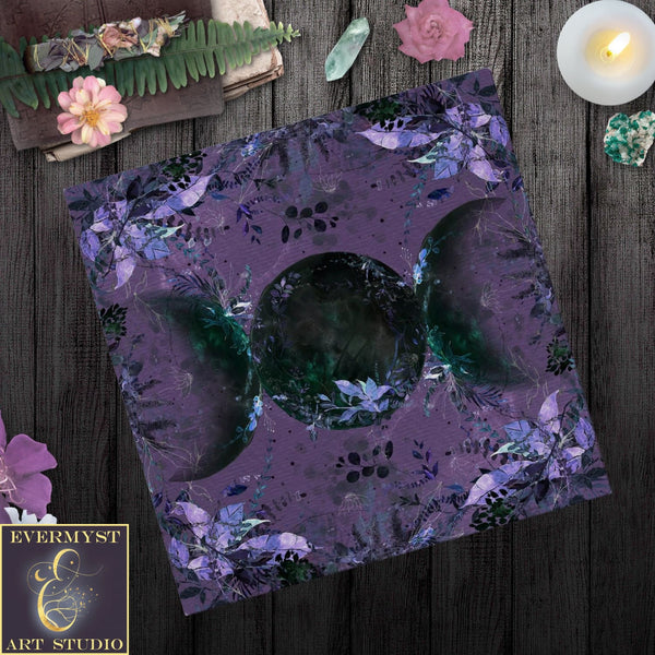 Triple Moon Altar Cloth And Samhain Tarot Decor In Witchy Black Violet Square