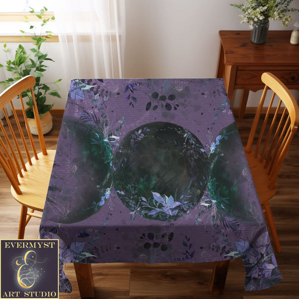 Triple Moon Altar Cloth And Samhain Tarot Decor In Witchy Black Violet Square