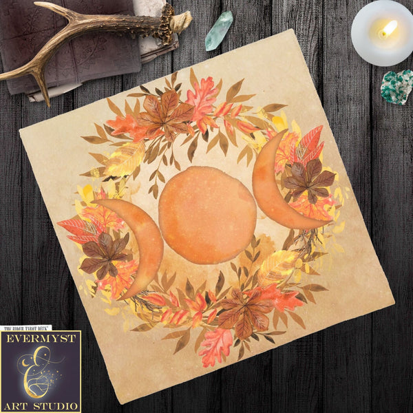 Triple Moon Altar Cloth - Fall Autumn Equinox Tarot Accessory Square