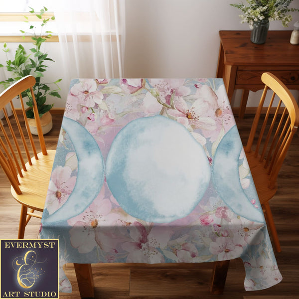 Triple Moon Altar Cloth - Spring Blossom Ostara Decor For Tarot Readings Square