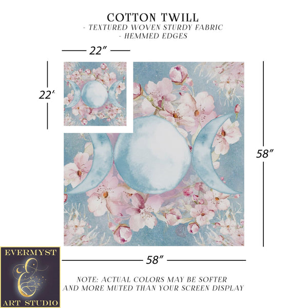 Triple Moon Altar Cloth - Spring Blossom Ostara Decor For Tarot Readings Square