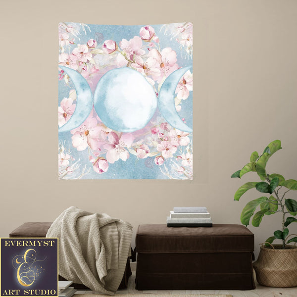 Triple Moon Altar Cloth - Spring Blossom Ostara Decor For Tarot Readings Square