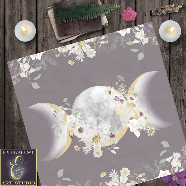 Triple Moon Altar Cloth - Violet Wildflower Design Square