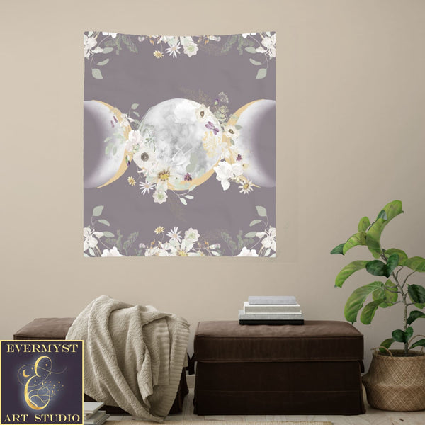 Triple Moon Altar Cloth - Violet Wildflower Design Square