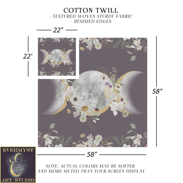 Triple Moon Altar Cloth - Violet Wildflower Design Square