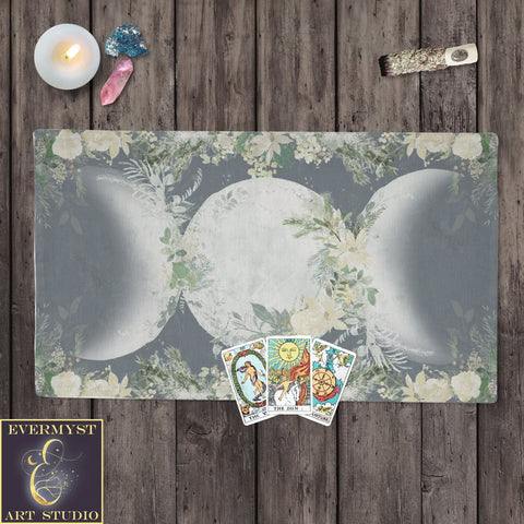 Triple Moon Altar Cloth - Winter Garden Wicca Pagan Witch Tarot Cotton Twill Rec