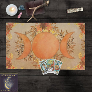 Triple Moon Altar Tarot Cloth - Autumn Equinox Wicca Decor Cotton Twill Rec