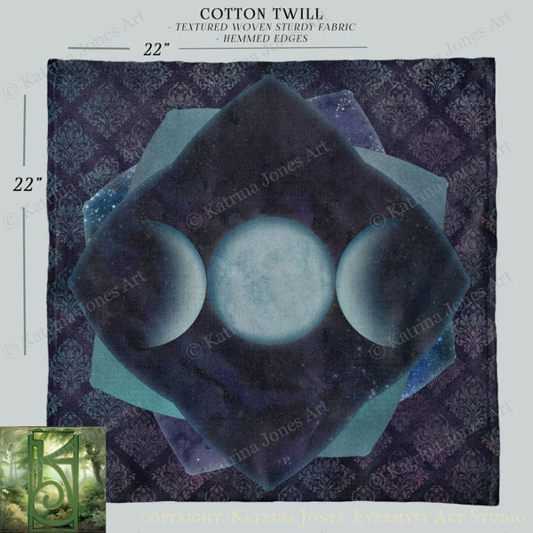 Triple Moon and Stars Square Altar Cloth Tarot Mat Altar Cloth Square