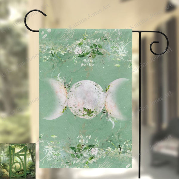 Triple Moon Garden Flag - Wicca Enchanted Decoration Single / 12X18 Inch