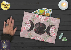 Triple Moon Goddess Accessory Zippered Pouch Purse Tarot Oracle Deck Makeup Zip Cosmetic Bag Witchy