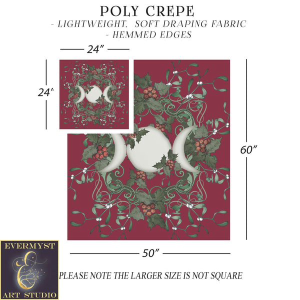 Triple Moon Goddess Altar Cloth - Yule Red Holly Tarot Reading Mat Square