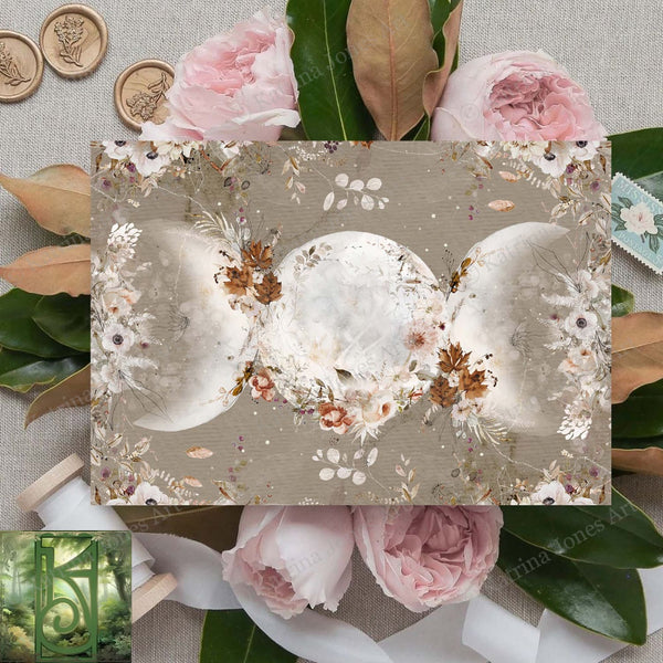 Triple Moon Goddess Autumn Blank Greeting Card Witch Pagan Wicca Stationary