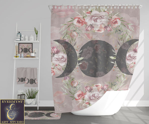 Triple Moon Goddess Bathroom Set | Witchy Decor Floral Home