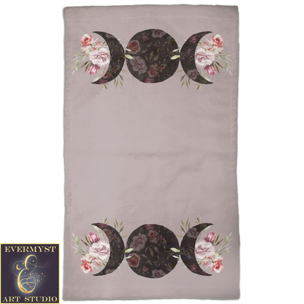 Triple Moon Goddess Bathroom Set | Witchy Decor Floral Large Hand Towel Home