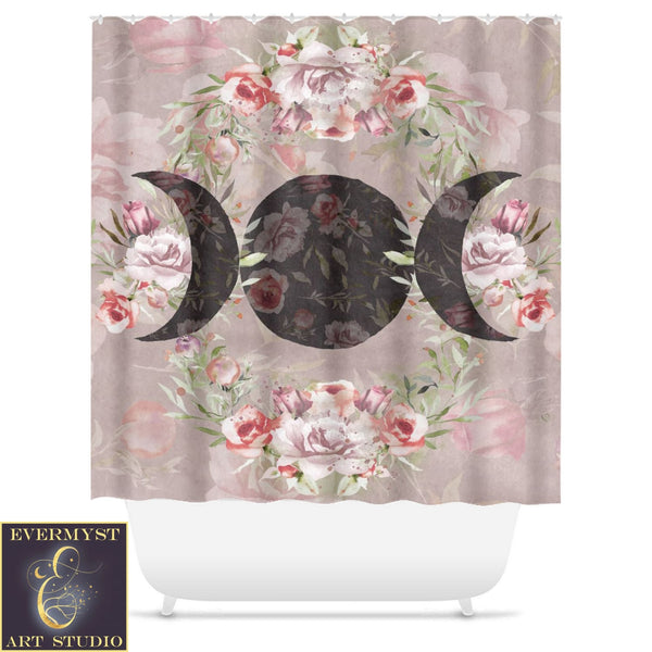 Triple Moon Goddess Bathroom Set | Witchy Decor Floral Shower Curtain Home