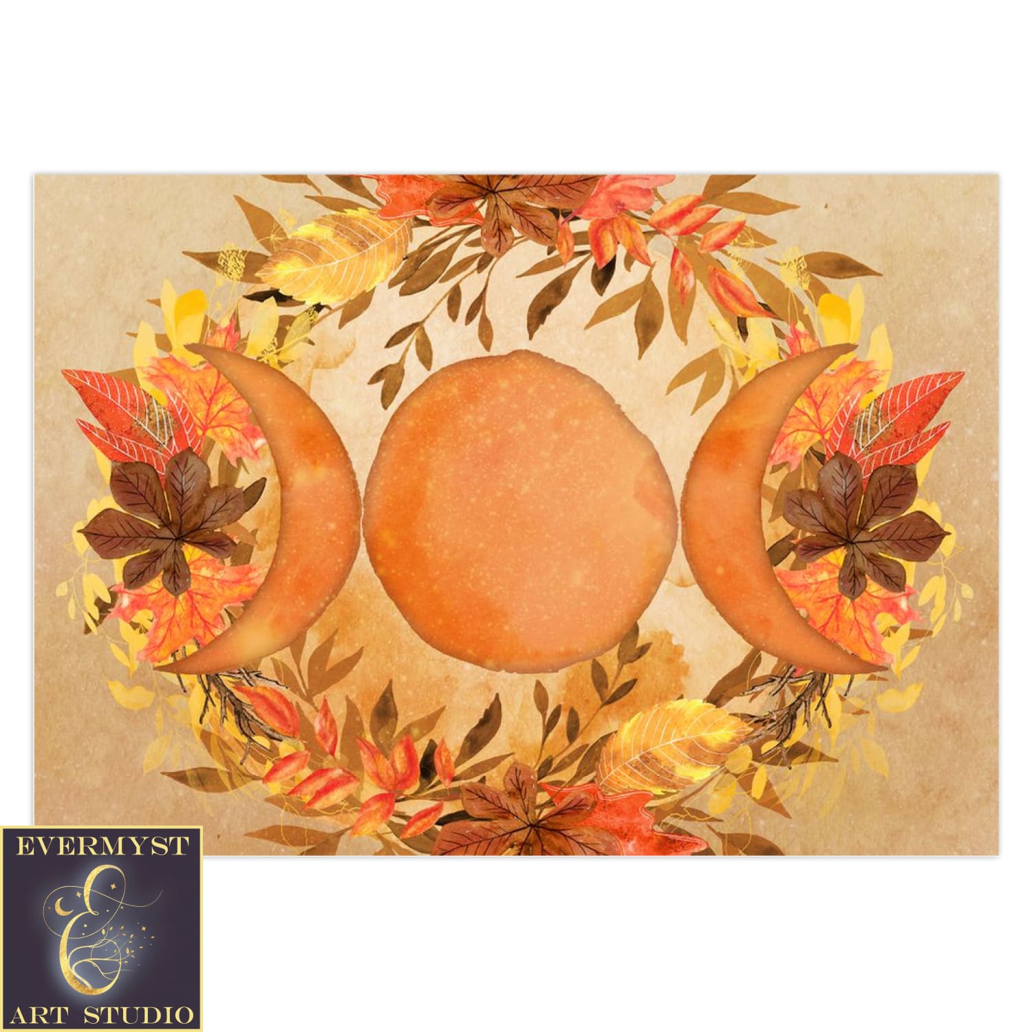 Triple Moon Goddess Blank Greeting Card Mabon Fall Witch Wicca Notecards 5 Cards