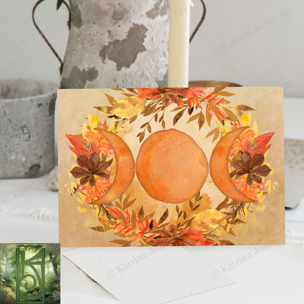 Triple Moon Goddess Blank Greeting Card Mabon Fall Witch Wicca Notecards