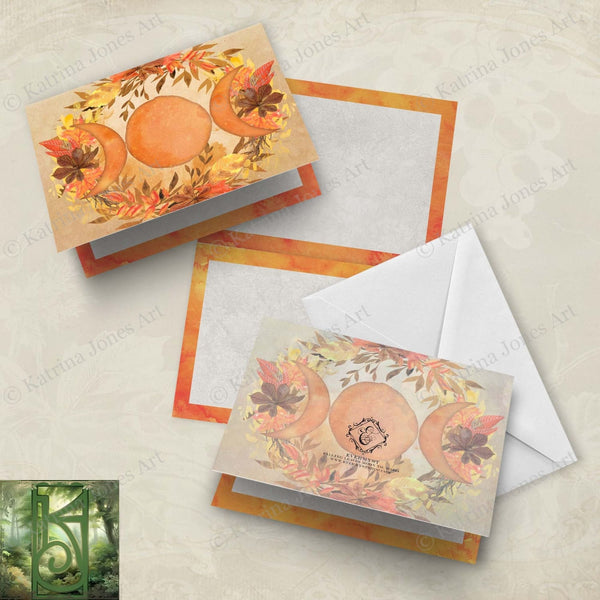 Triple Moon Goddess Blank Greeting Card Mabon Fall Witch Wicca Notecards