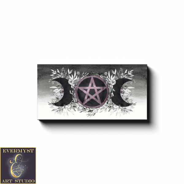 Triple Moon Goddess Dark Violet Pentacle Canvas Wall Art Witchy Decor Wicca Winter Solstice Décor