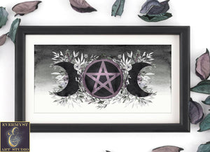 Triple Moon Goddess Dark Violet Pentacle Canvas Wall Art Witchy Decor Wicca Winter Solstice Décor