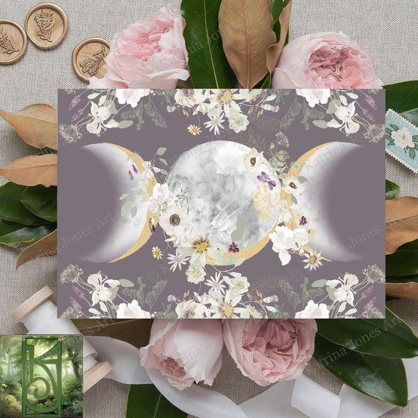 Triple Moon Goddess Floral Blank Greeting Card Stationary Sets Folded Note Cards Cute Unique