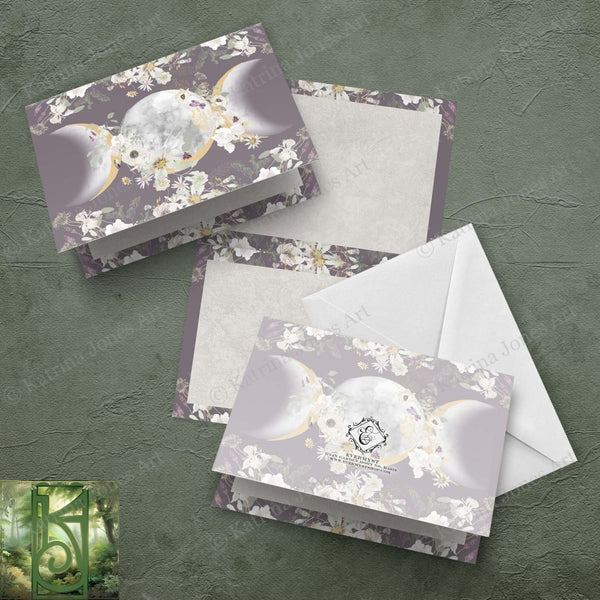 Triple Moon Goddess Floral Blank Greeting Card Stationary Sets Folded Note Cards Cute Unique
