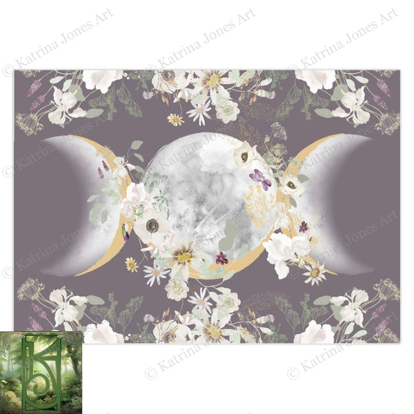 Triple Moon Goddess Floral Blank Greeting Card Stationary Sets Folded Note Cards Cute Unique