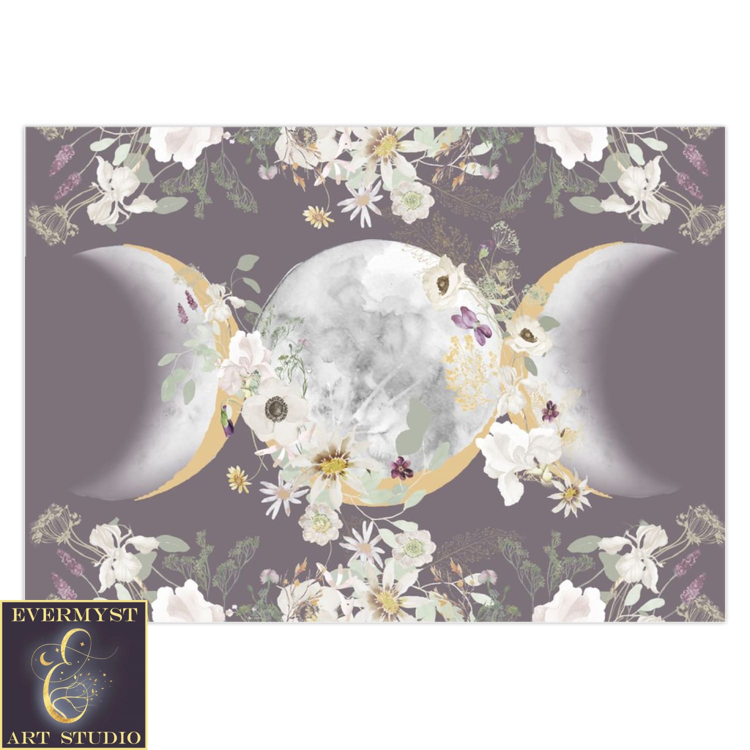 Triple Moon Goddess Floral Blank Greeting Card Stationary Sets Folded Note Cards Cute Unique