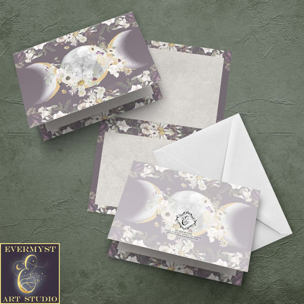 Triple Moon Goddess Floral Blank Greeting Card Stationary Sets Folded Note Cards Cute Unique