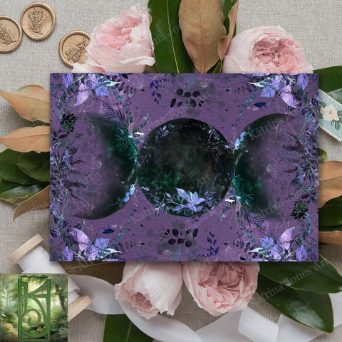 Triple Moon Goddess Greeting Card Wicca Witch Pagan Symbol Blank Notecard